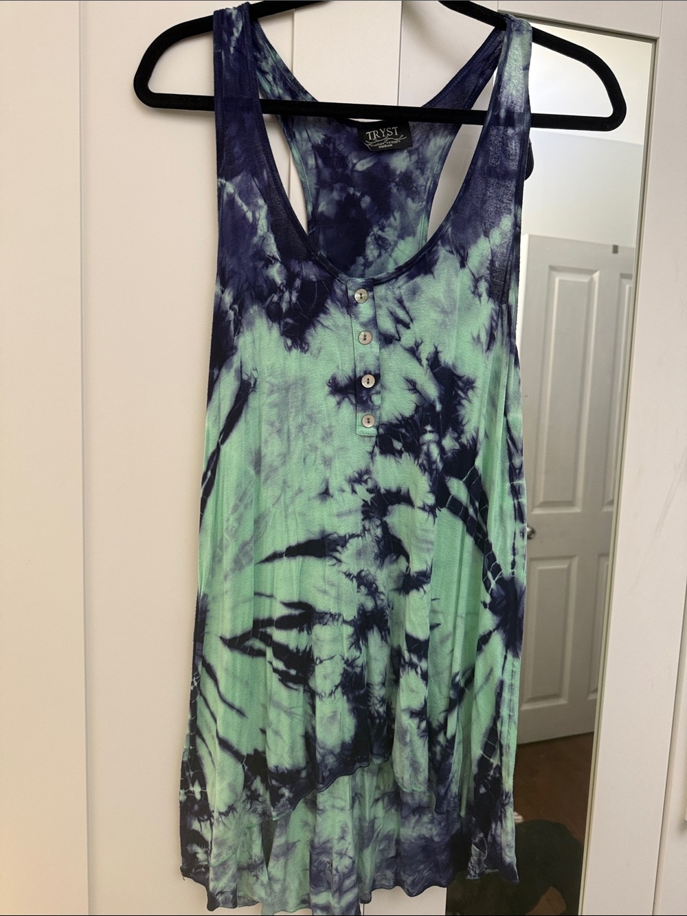 Tryst Mint and Navy Tie-Dye Scoop Neck tank dress
